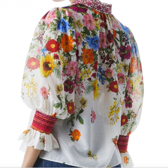 ALICE + OLIVIA Ilan Smocked Floral Blouse - Picture 8 of 14